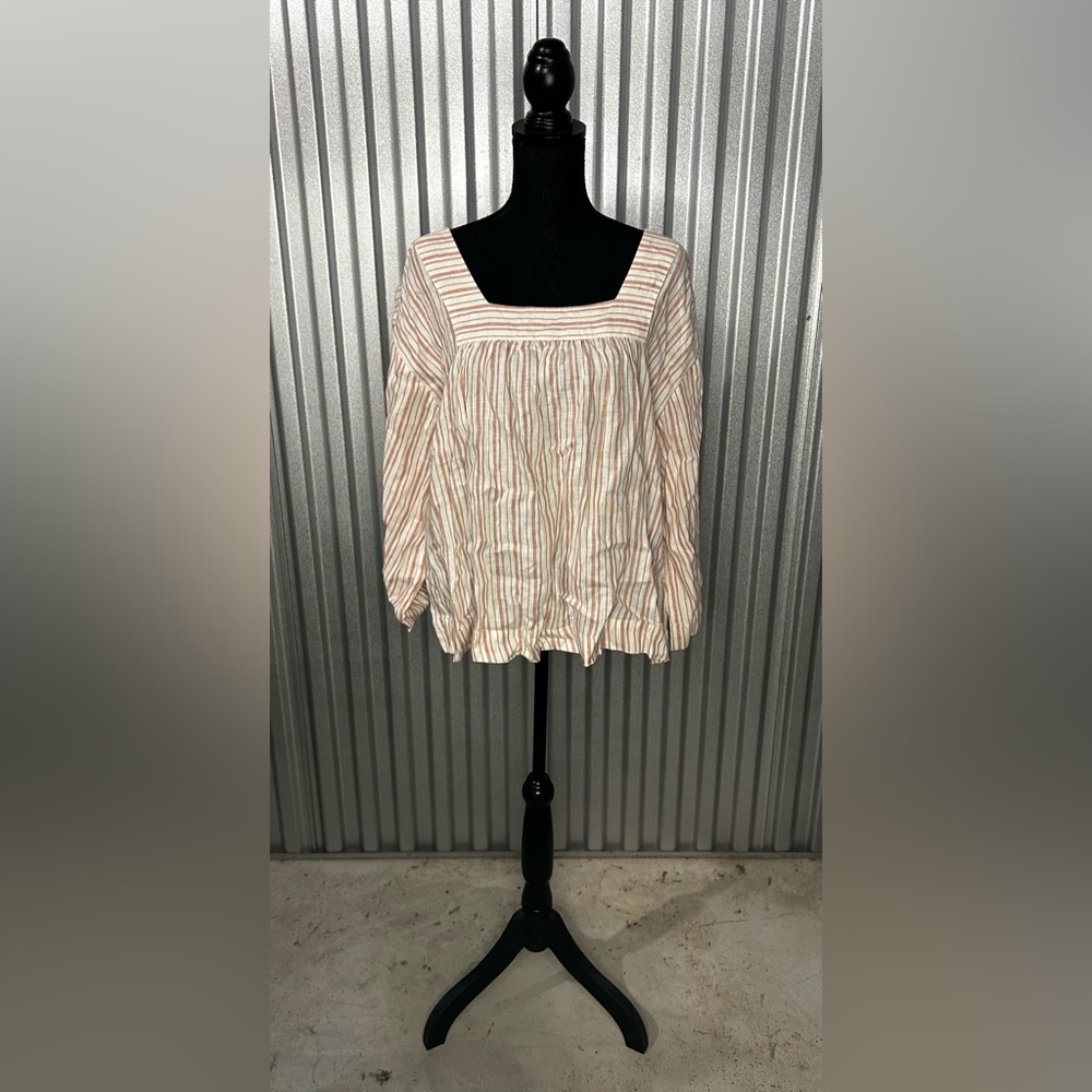 Women’s Rachel Zoe Red White Striped Long Sleeve Blouse Designer Linen Large